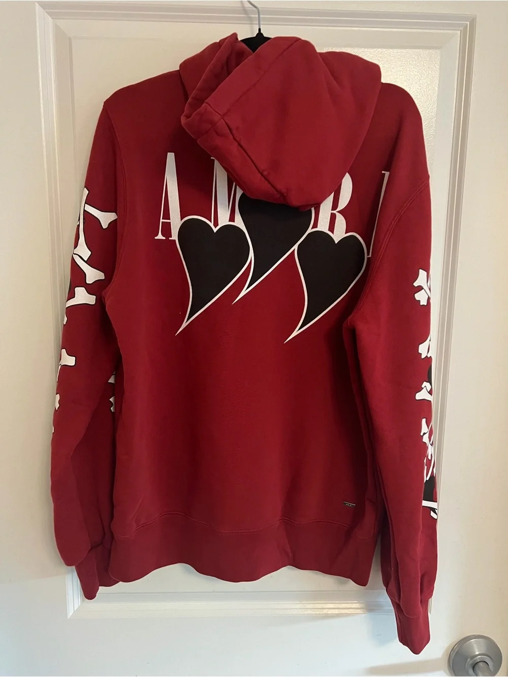 AMIRI Red Graphic Crewneck Sweatshirt with Sleeve Hearts